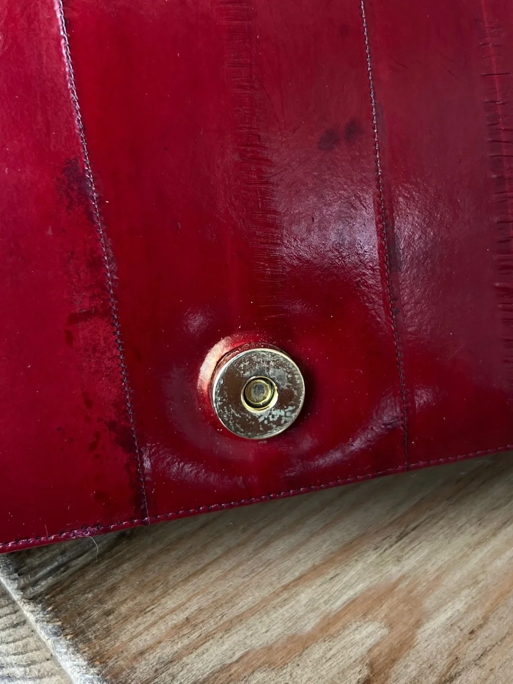 Vintage Genuine Eel Skin Leather Shoulder Bag/Clutch - Made in Korea